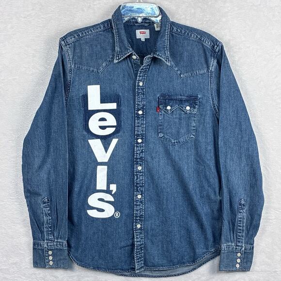 Levis RARE Mens M Stone Wash Sawtooth Western Pearl Snap Rodeo Concept Shirt - Picture 1 of 10
